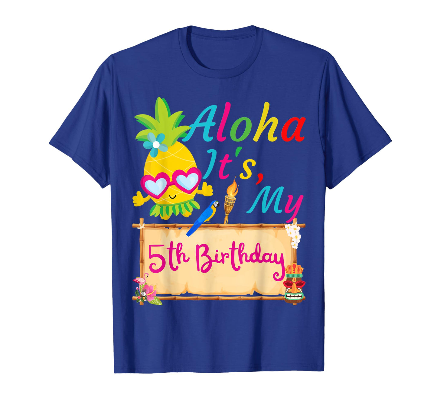 Aloha It's My 5th Birthday Hawaii 5 Years Girl Luau Candles T-Shirt