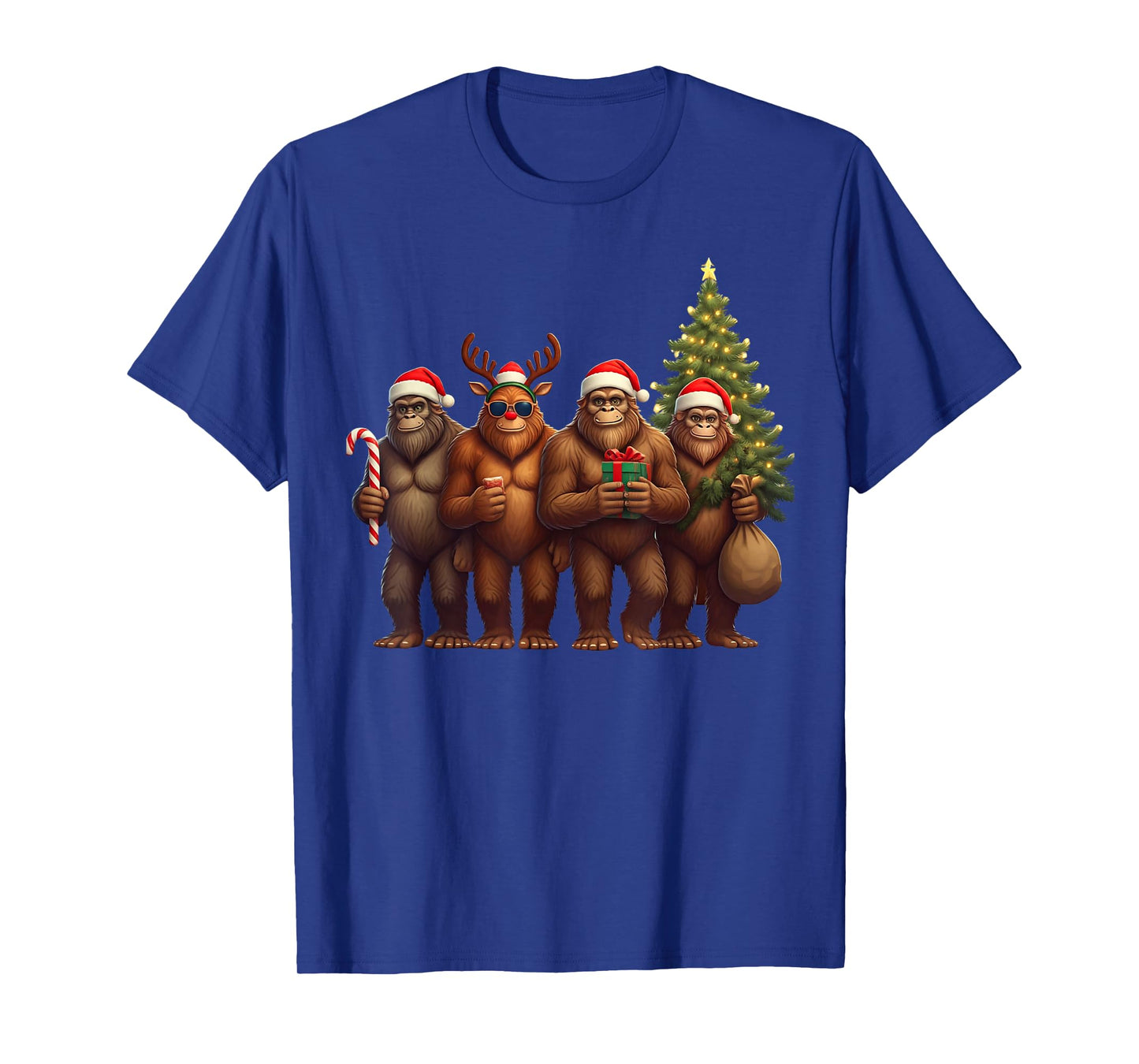 Santa Bigfoot Christmas Lights Bigfoot Lover Xmas Squad T-Shirt
