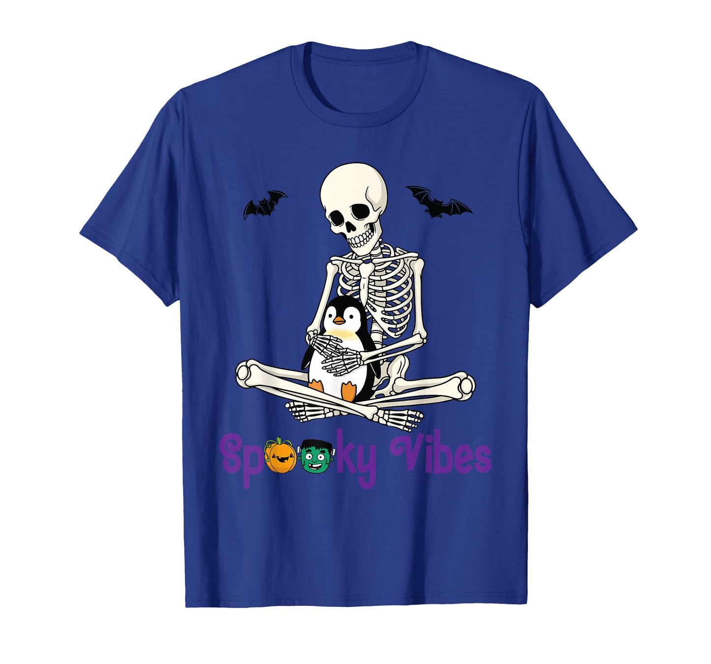 Skeleton Hugging Penguin Cute Spooky Vibes Halloween Day T-Shirt