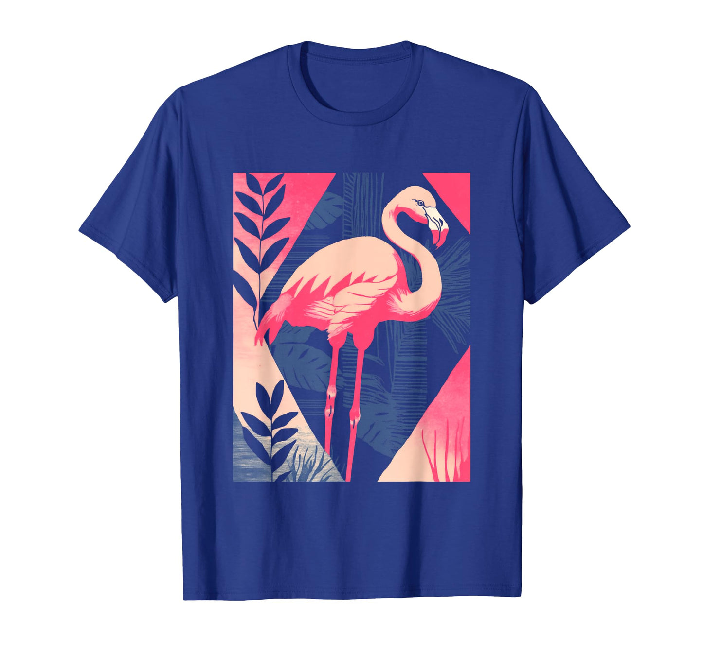 Palm Fronds Art Deco Retro Tropical Flamingo T-Shirt
