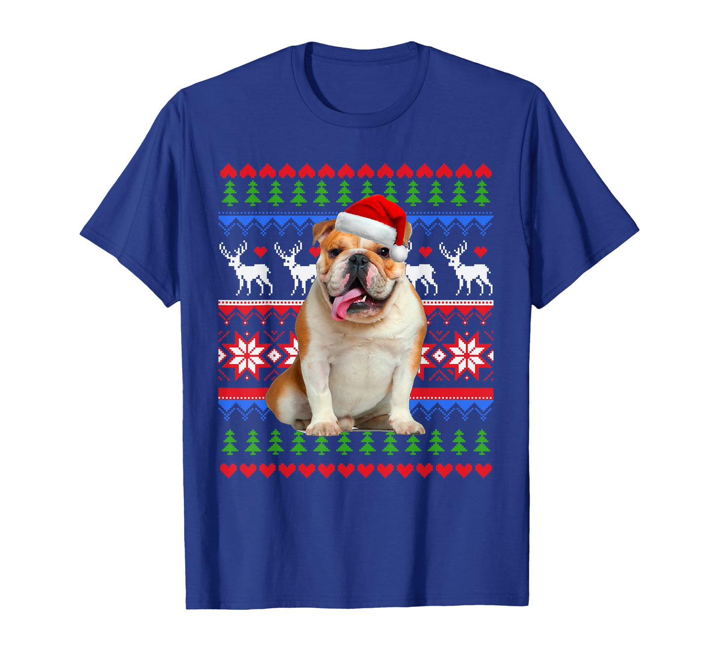 Santa English Bulldog Christmas Light Ugly Christmas Sweater T-Shirt for Men Women Kids