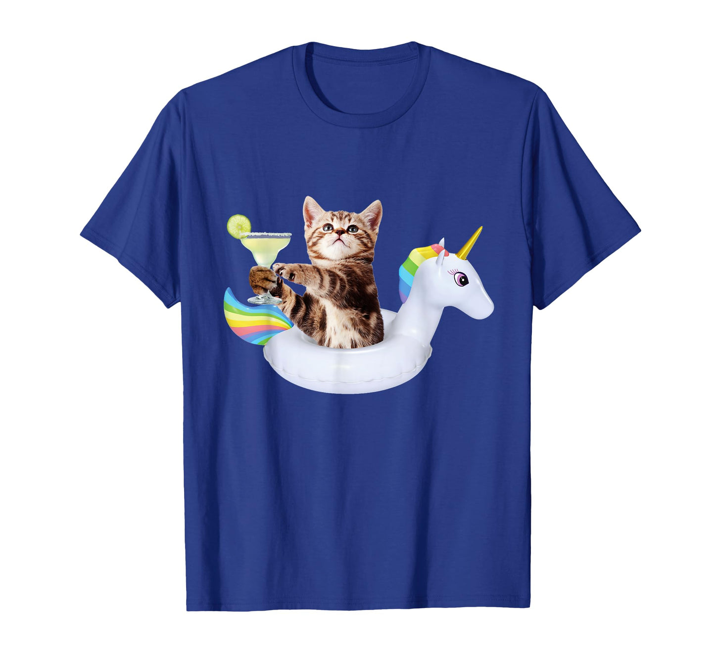 Summer Kitty With Margarita & Unicorn Float Funny Cat Shirt T-Shirt