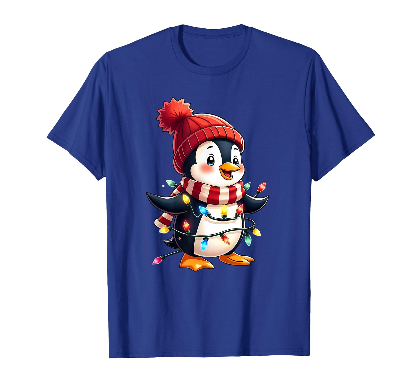 Cute Christmas Penguin Wrapped in Lights Holiday Design T-Shirt