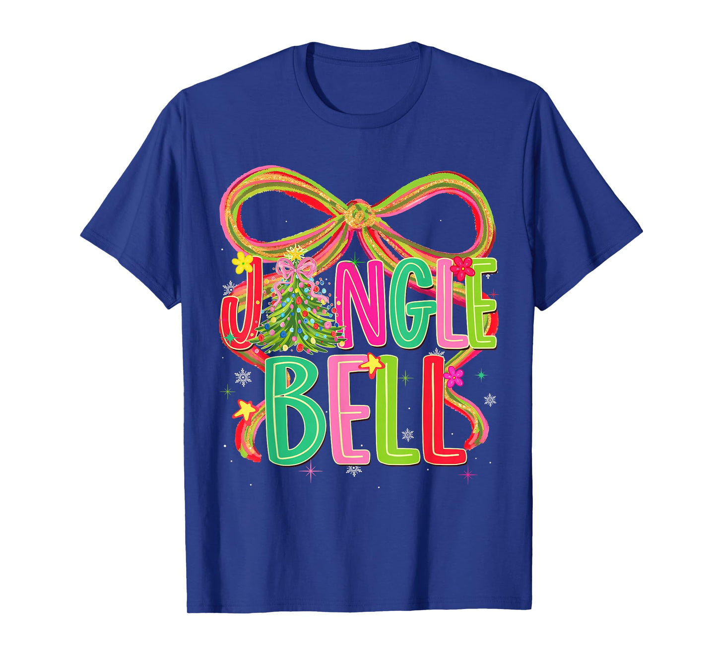 Jingle Bells Coquette Bow Merry Christmas Tree Girl Women T-Shirt