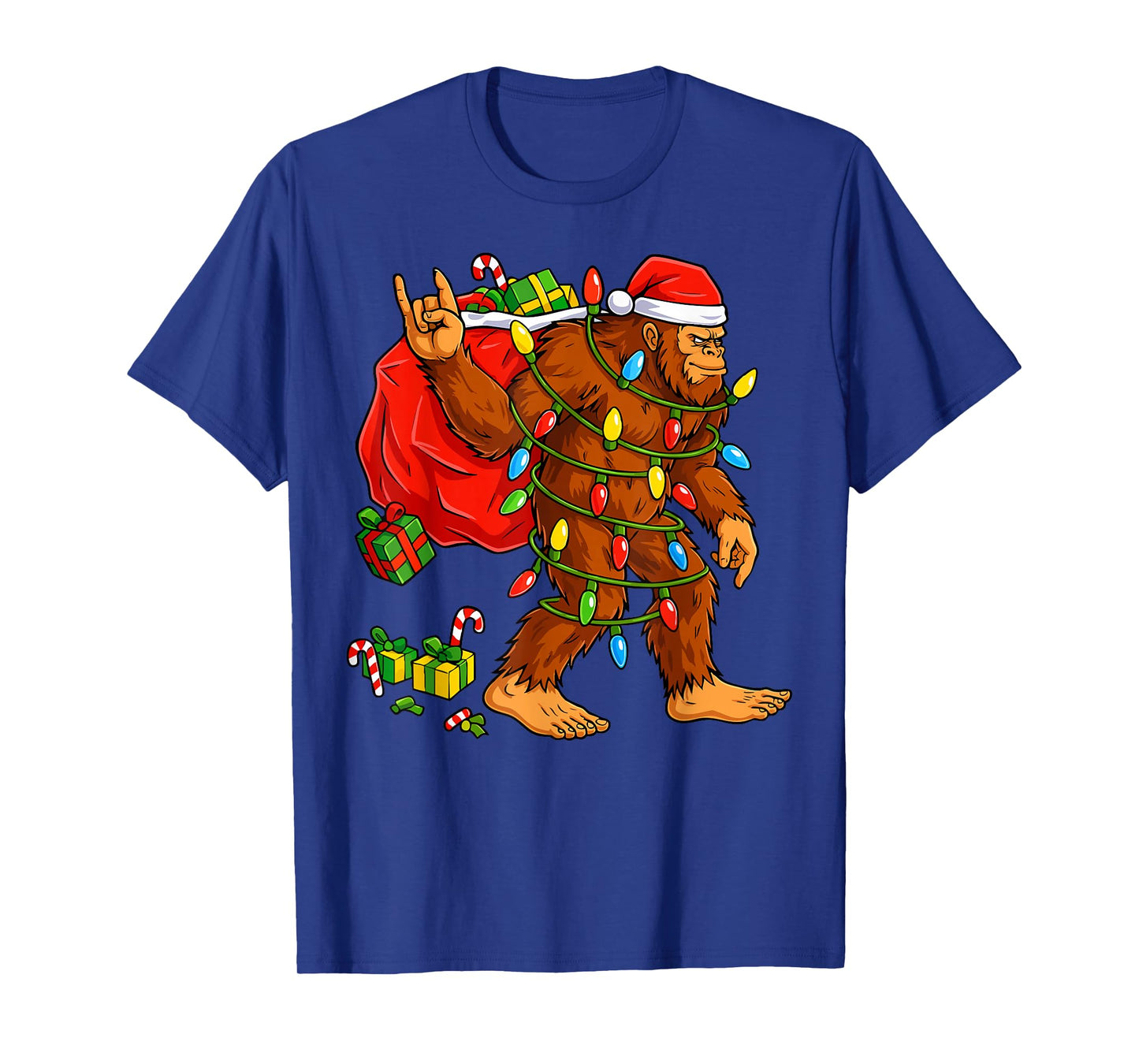 Christmas for Men Boys Bigfoot Sasquatch Lights Sasquax T-Shirt