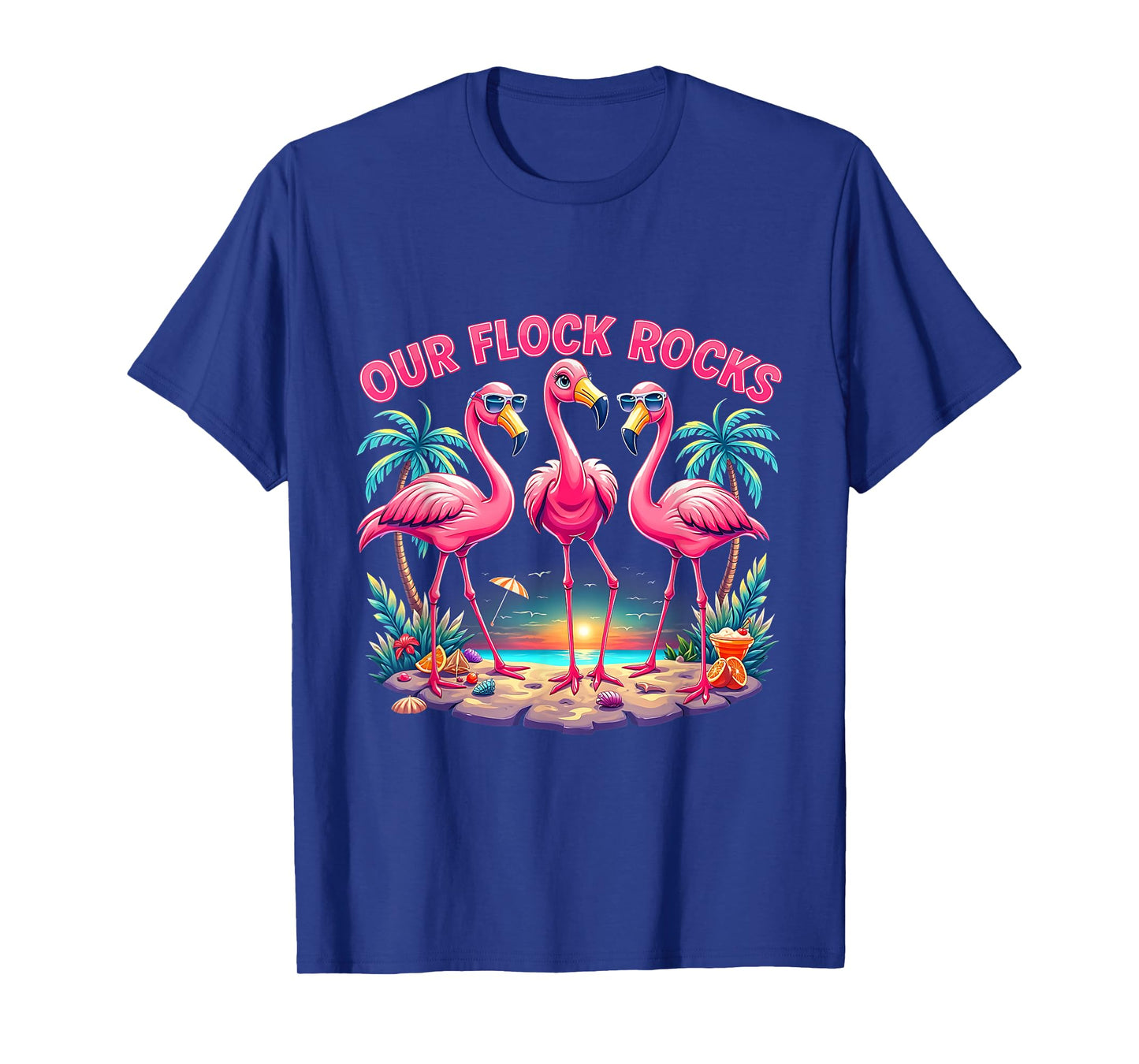 Family Matching Our Flock Rocks Flamingo Summer Vacation T-Shirt