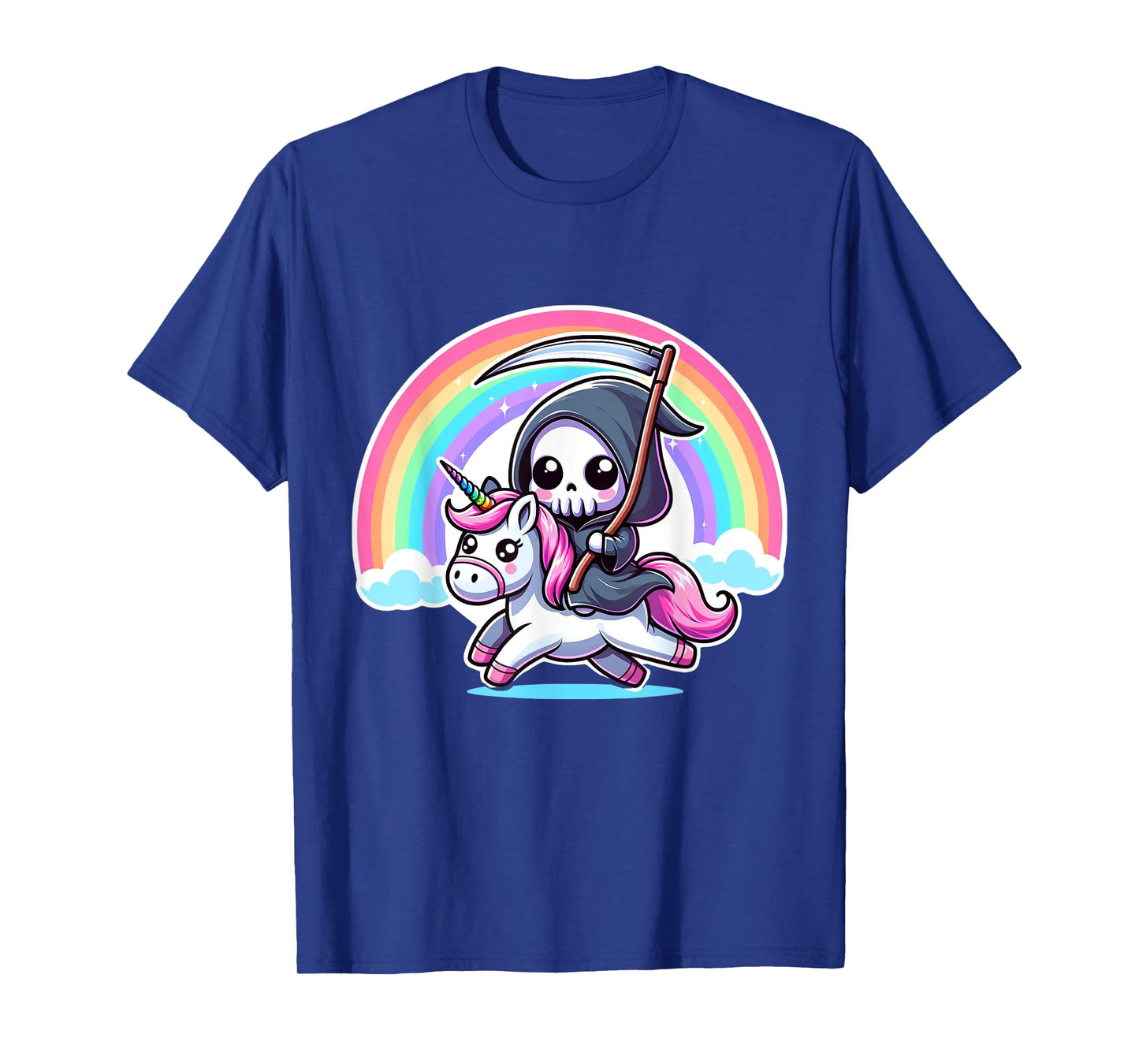 Grim Reaper Riding Unicorn Funny Rainbow Heavy Metal T-Shirt