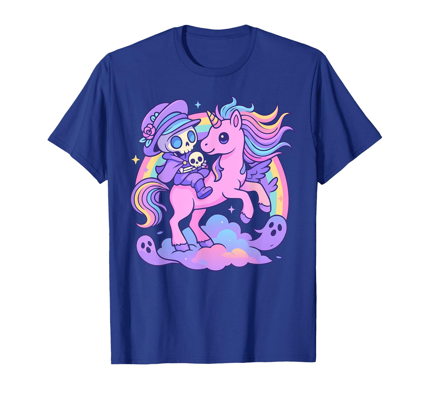 Pastel Goth Skeleton Rider & Unicorn - Kawaii Gothic T-Shirt