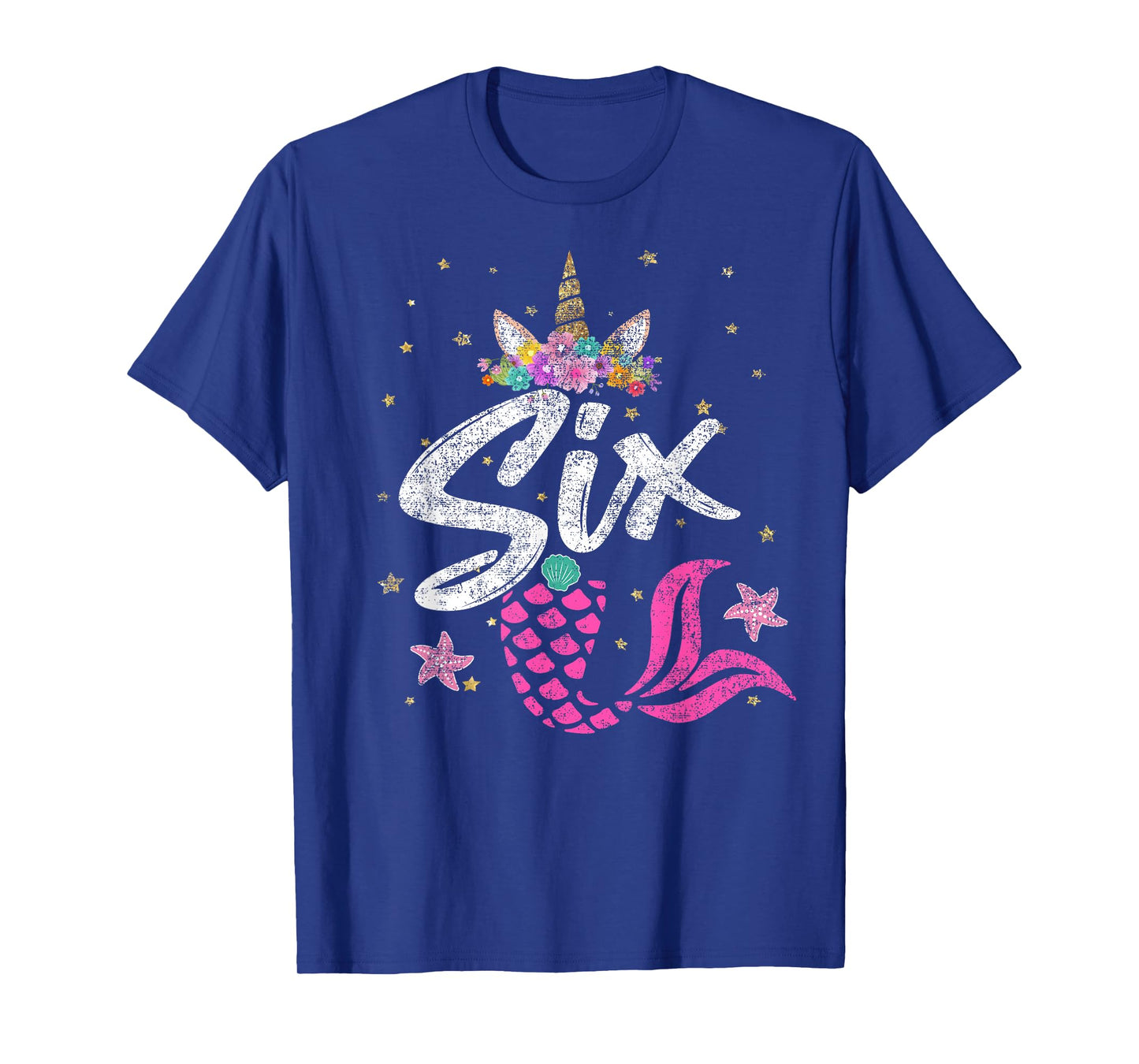 6th Birthday Girl Unicorn Shirt Mermaid Tail 6 Years Old T-Shirt