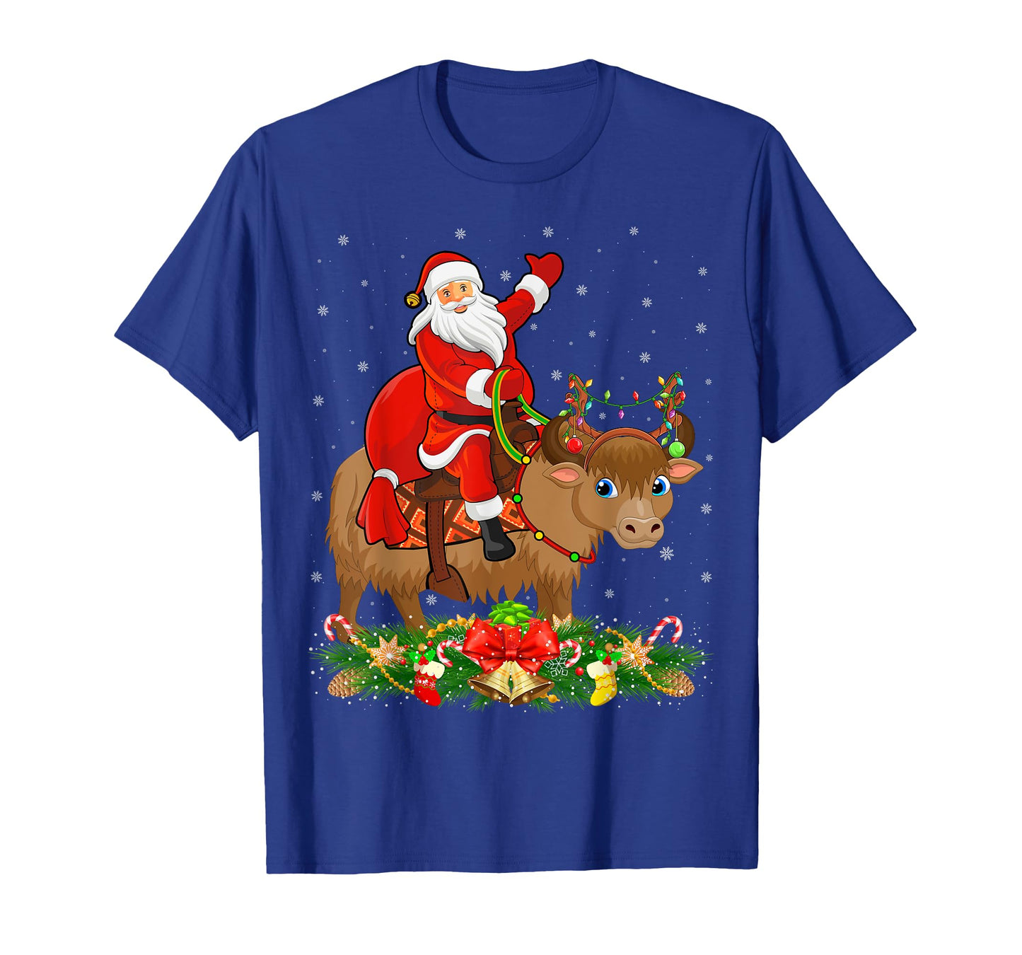 Xmas Decor Lights Funny Santa Riding Yak Christmas T-Shirt
