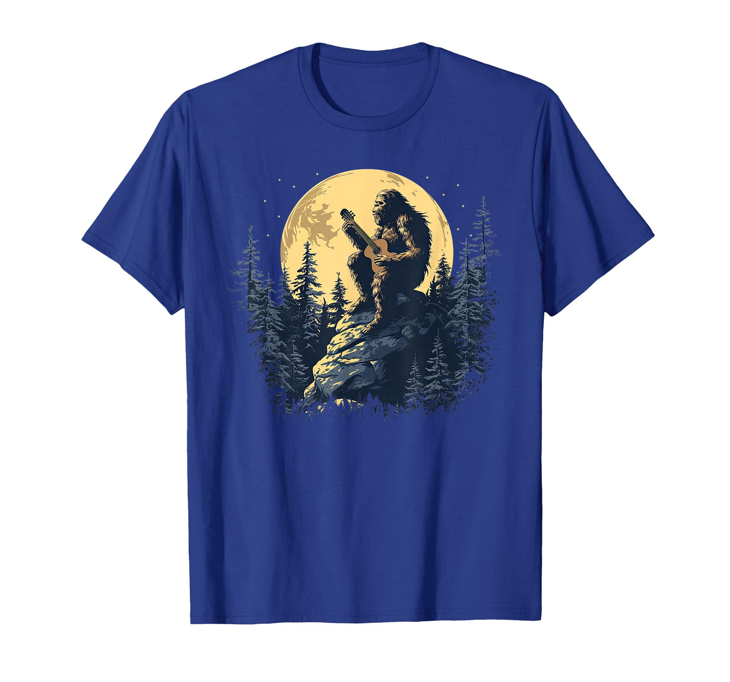 Bigfoot Playing Guitar Full Moon Funny Sasquatch T-Shirt