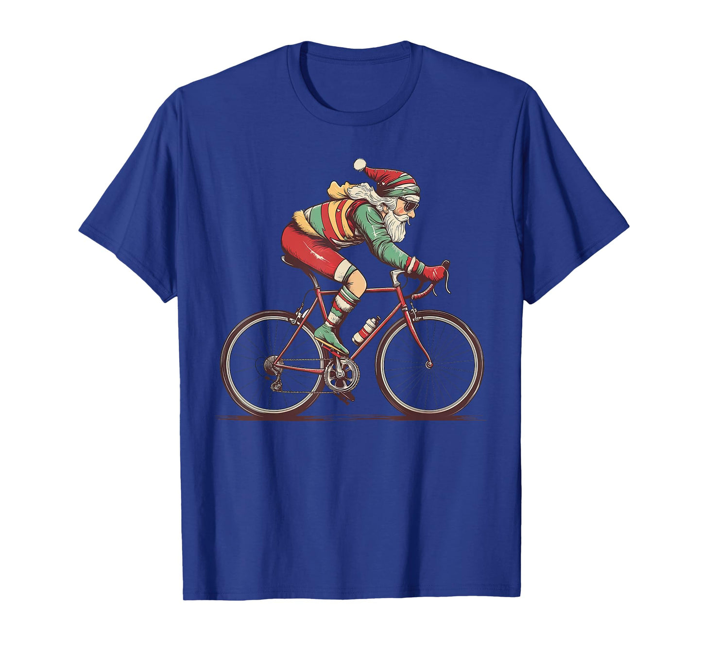 Retro Santa Riding Bicycle Cycling Biking Elf Bike Christmas T-Shirt