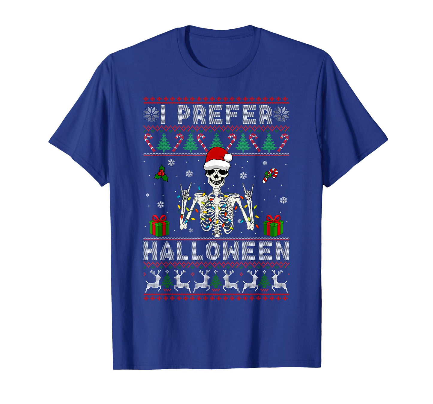 Xmas Holiday Skeleton I Prefer Halloween Christmas Funny T-Shirt