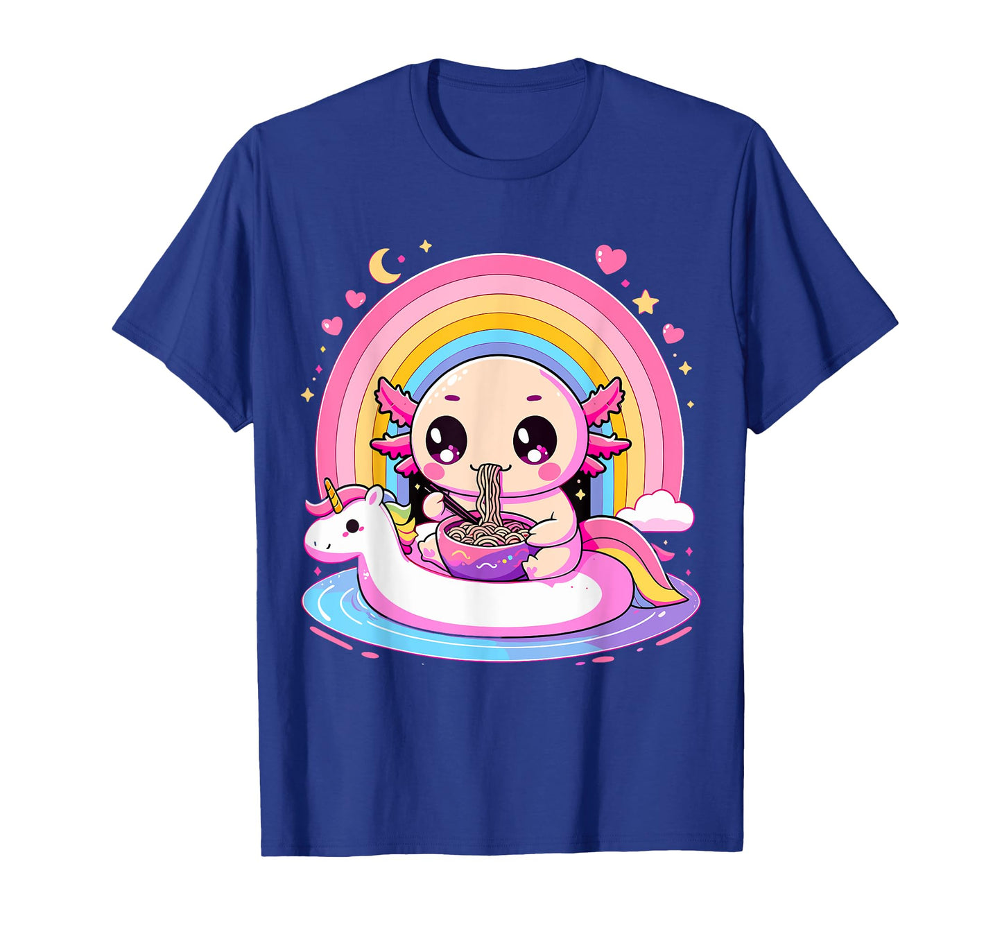 Axolotl eating Ramen with Unicorn T-Shirt