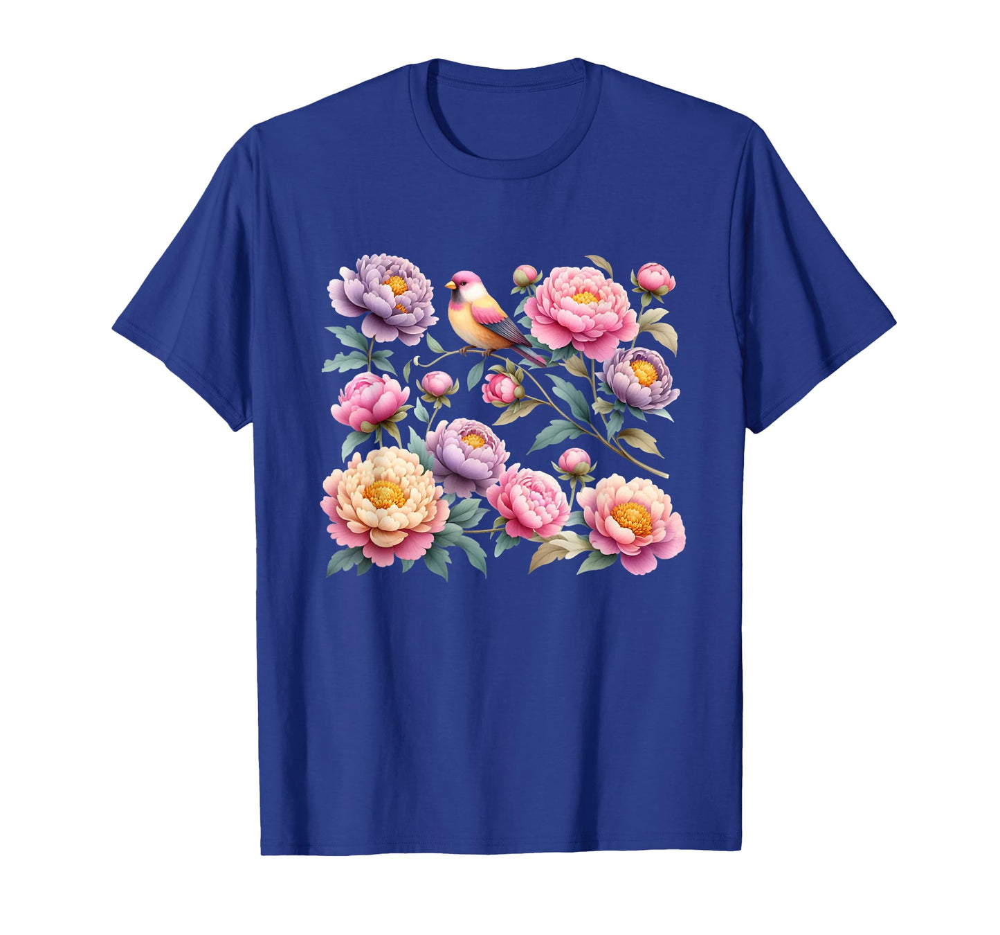 Beautiful Peonies Flowers Blossom Bird Nature Lover Gardener T-Shirt