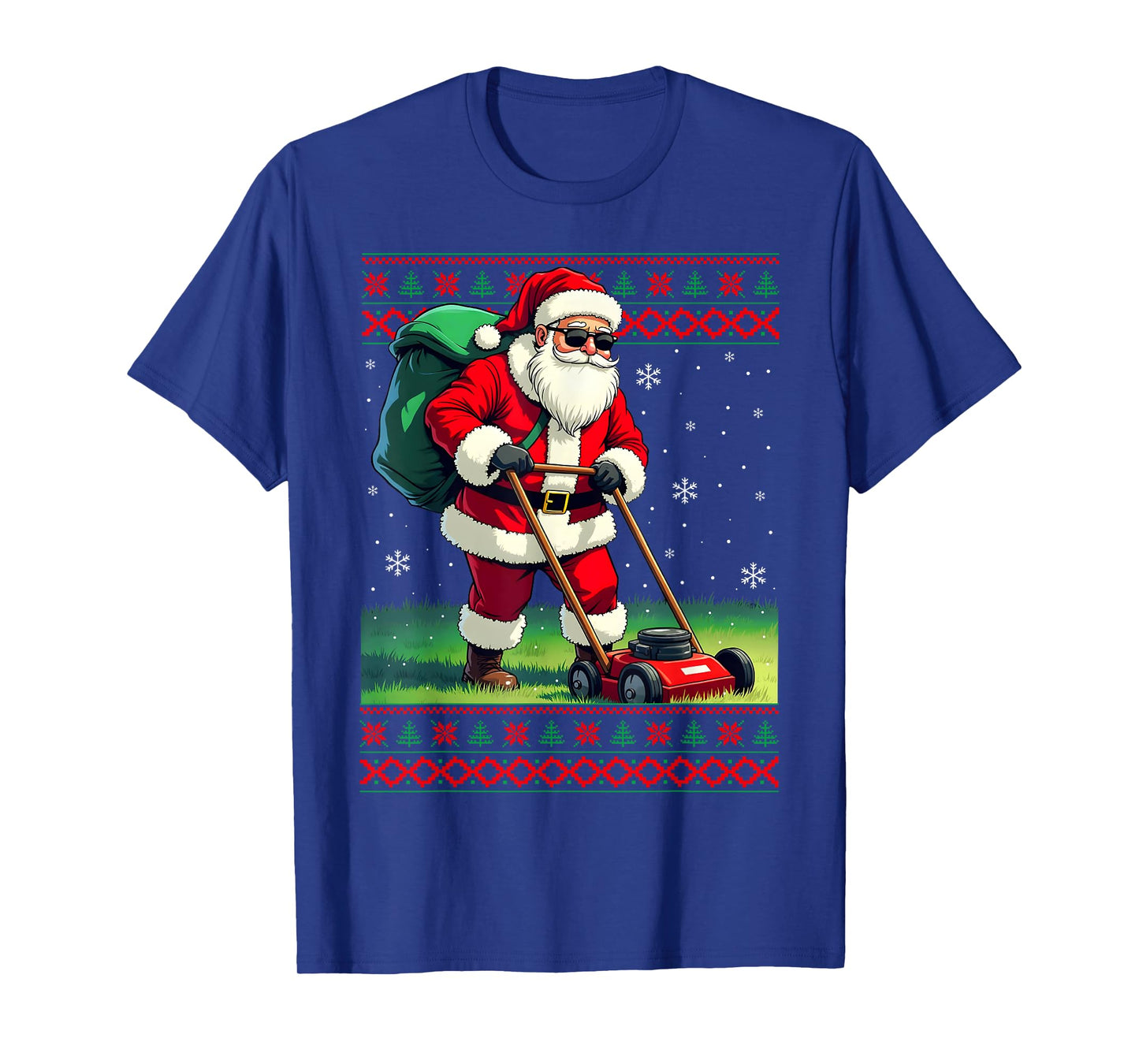 Santa Claus Mowing Lawn Ugly Christmas Holiday Boys Men T-Shirt