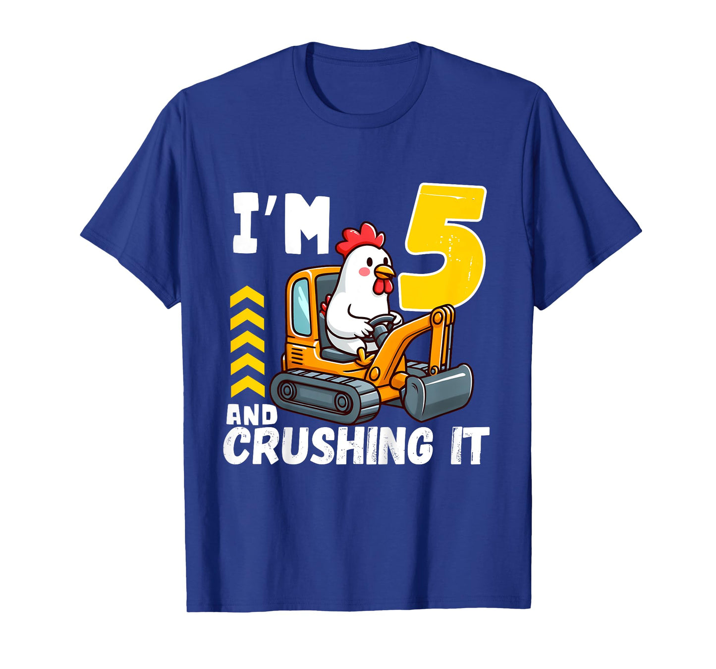 Kids Five 5yr 5th Birthday Construction Boy 5 Years Old Chicken T-Shirt