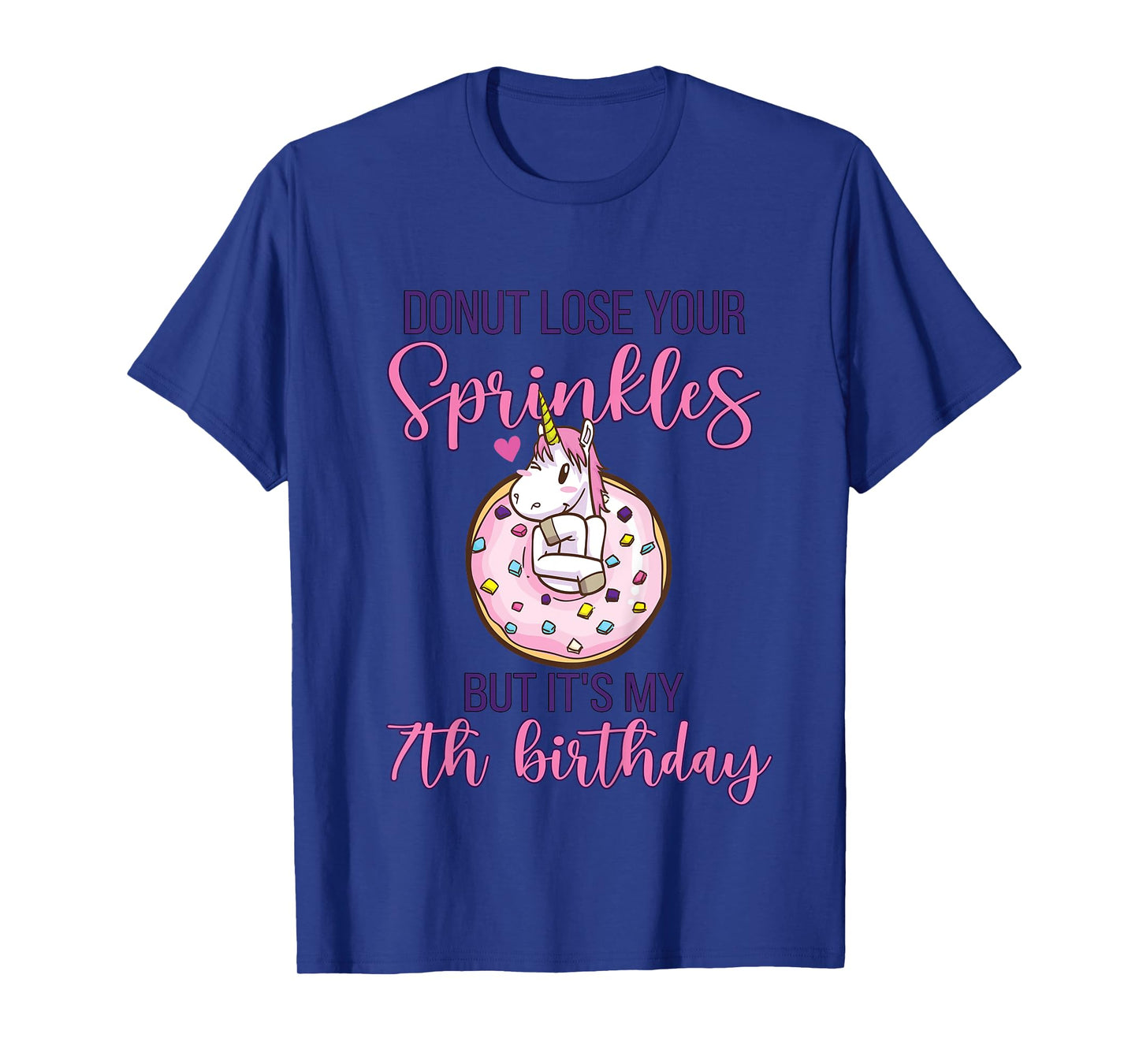 7th Donut Birthday Party Unicorn Seven Year Old Sweet Girl T-Shirt