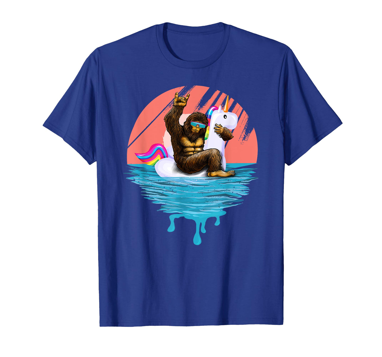 Sasquatch Riding Unicorn Floaty Pool Party Outfit Bigfoot T-Shirt