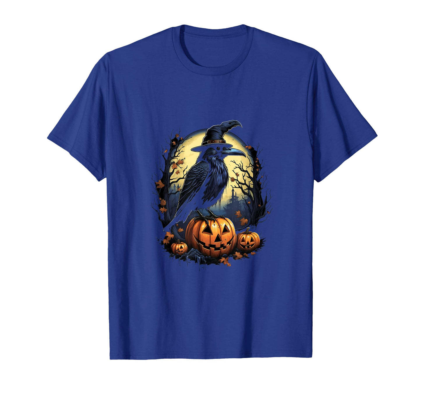 Crow Bird Witch Hat Pumpkins Halloween Costume T-Shirt