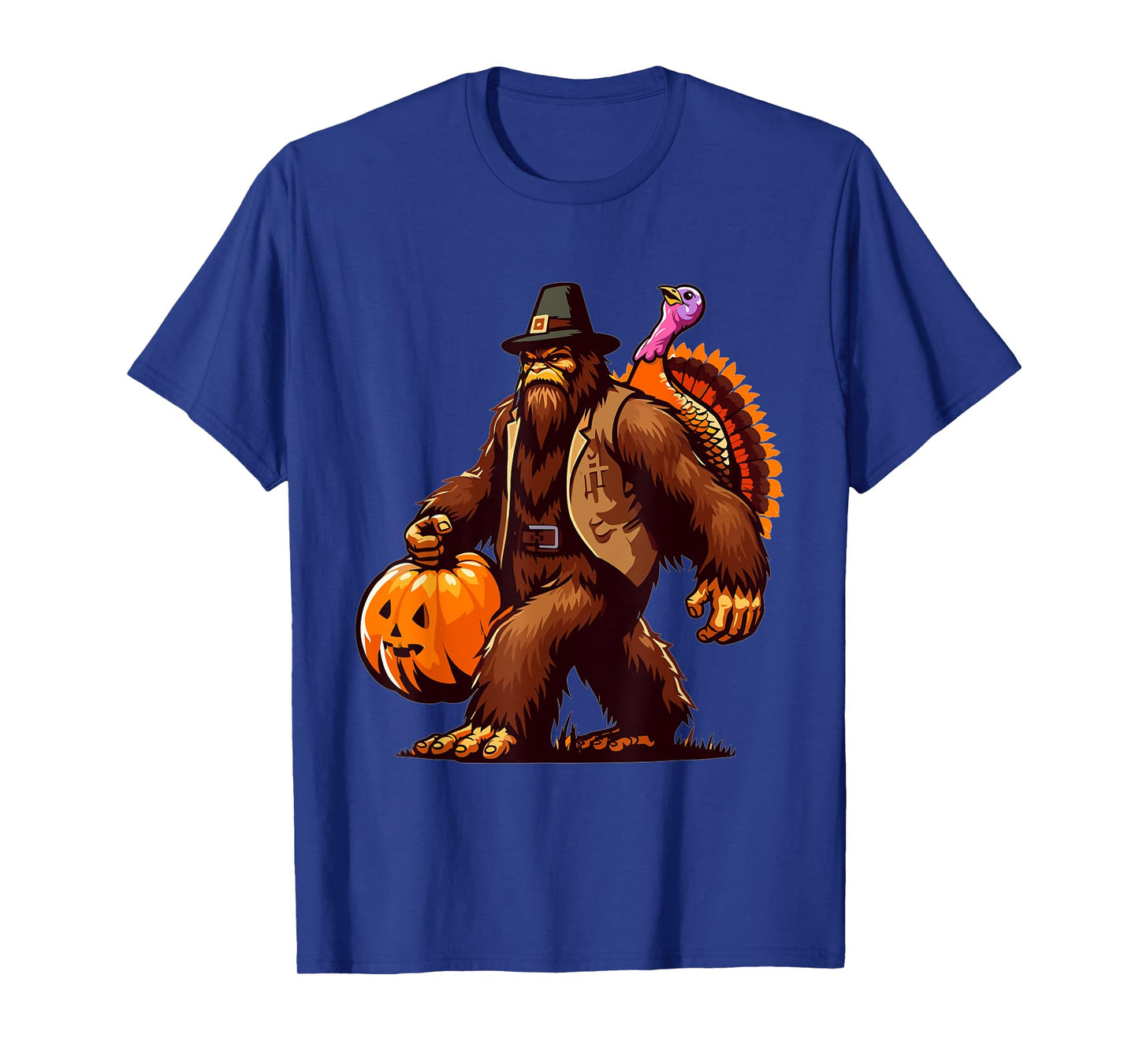 Bigfoot Pilgrim Turkey Pumpkin Thanksgiving Day T-Shirt