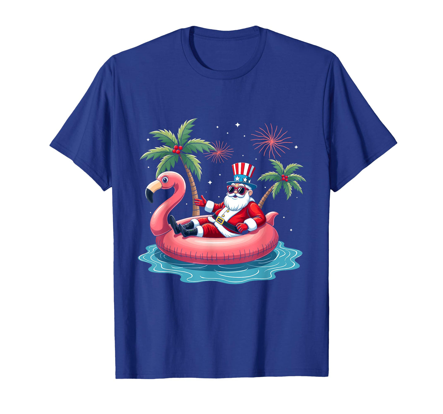 Santa Flamingo Pool Float Summer Christmas 4th of July Xmas T-Shirt