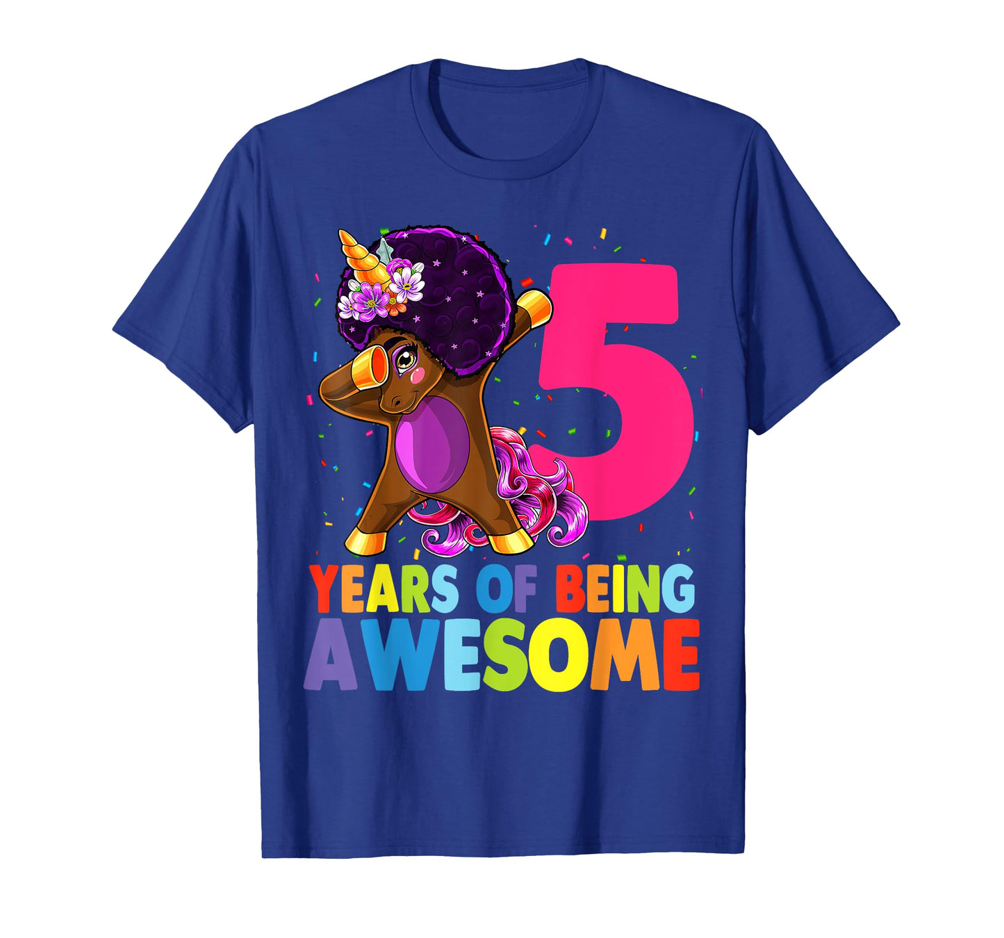 5th Birthday Dabbing Unicorn Afro Party Gift 5 Years Old T-Shirt