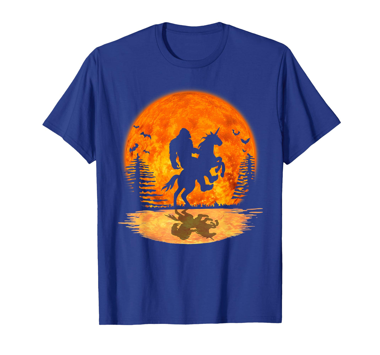 Bigfoot Sasquatch Riding Unicorn In The Moonlight Halloween T-Shirt