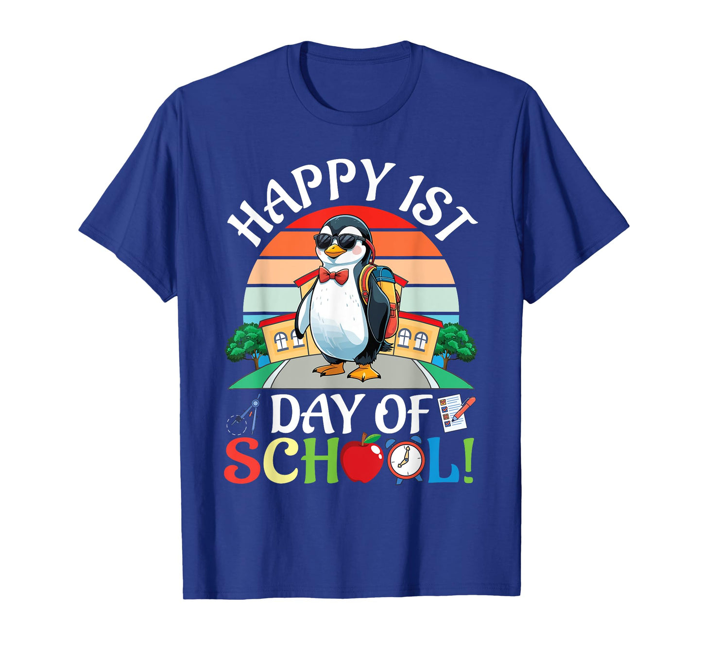 Penguin With School Backpack Books Happy First Day Of School T-Shirt
