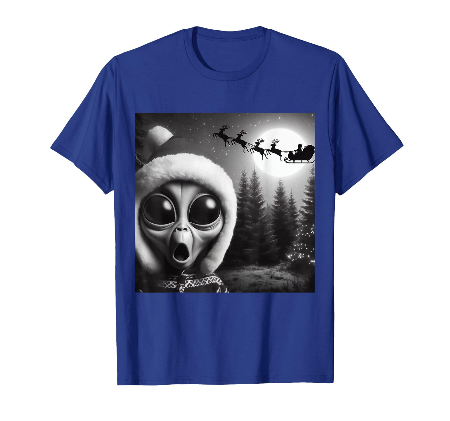 Christmas Alien Shocked by Santa’s Sleigh,Funny Holiday Xmas T-Shirt