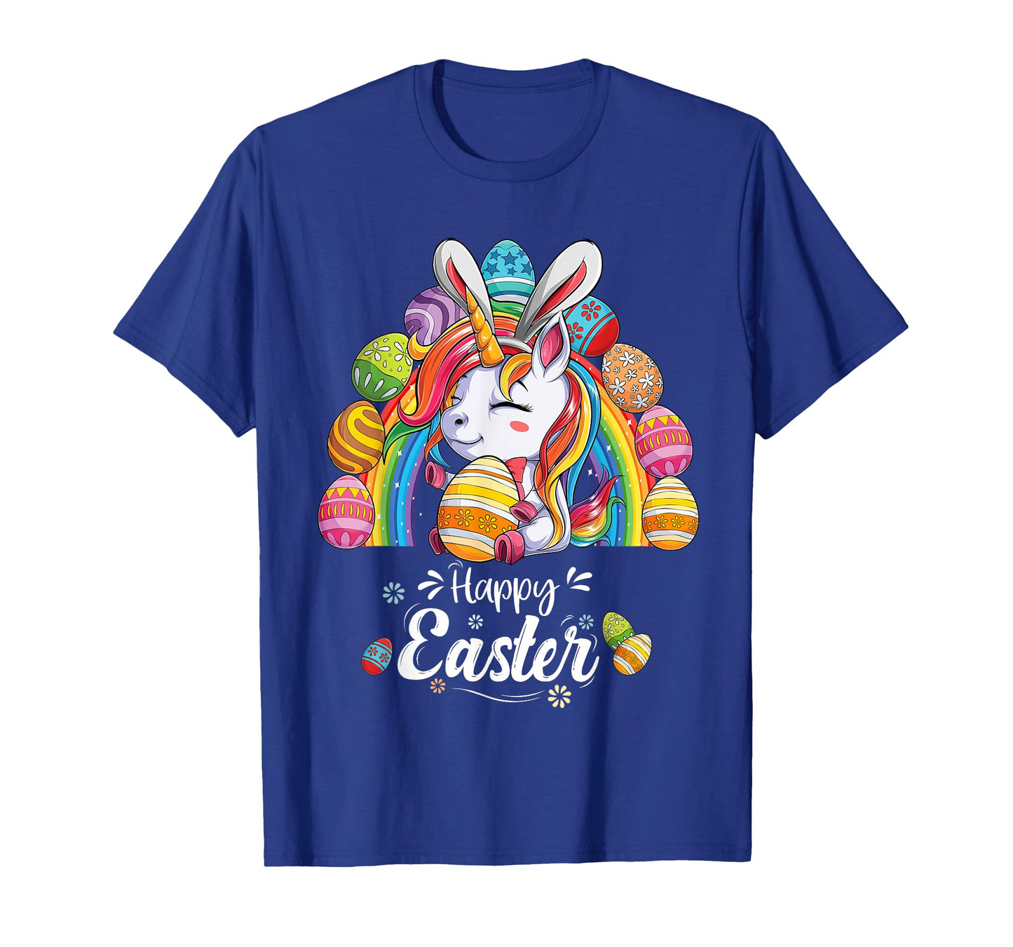 Unicorn Happy Easter Day bunny Rainbow egg Girls Kids T-Shirt