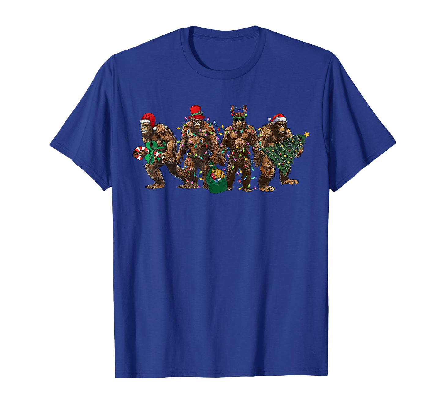 Santa Bigfoot Christmas Tree Xmas Lights Funny Sasquatch T-Shirt