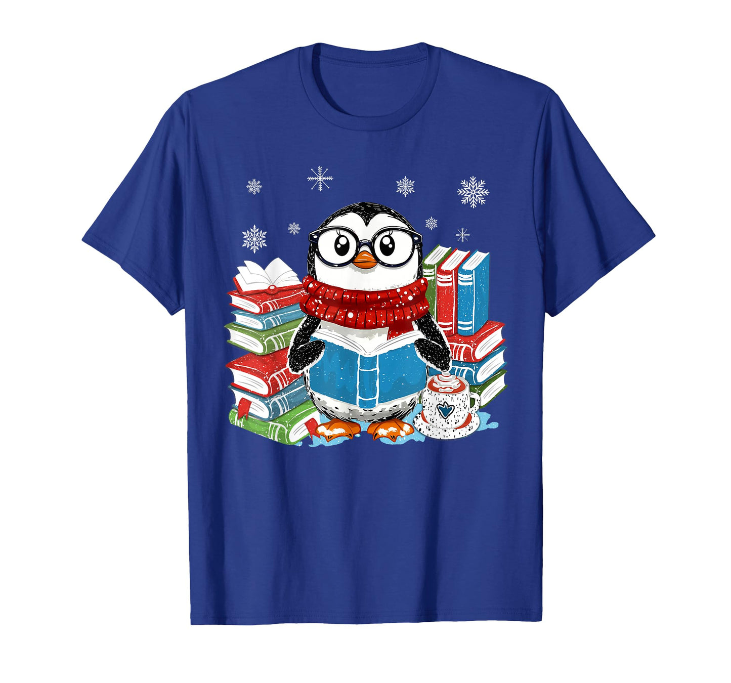 Christmas A Penguin Reading Book Snowflake Cocoa Hot Teacher T-Shirt