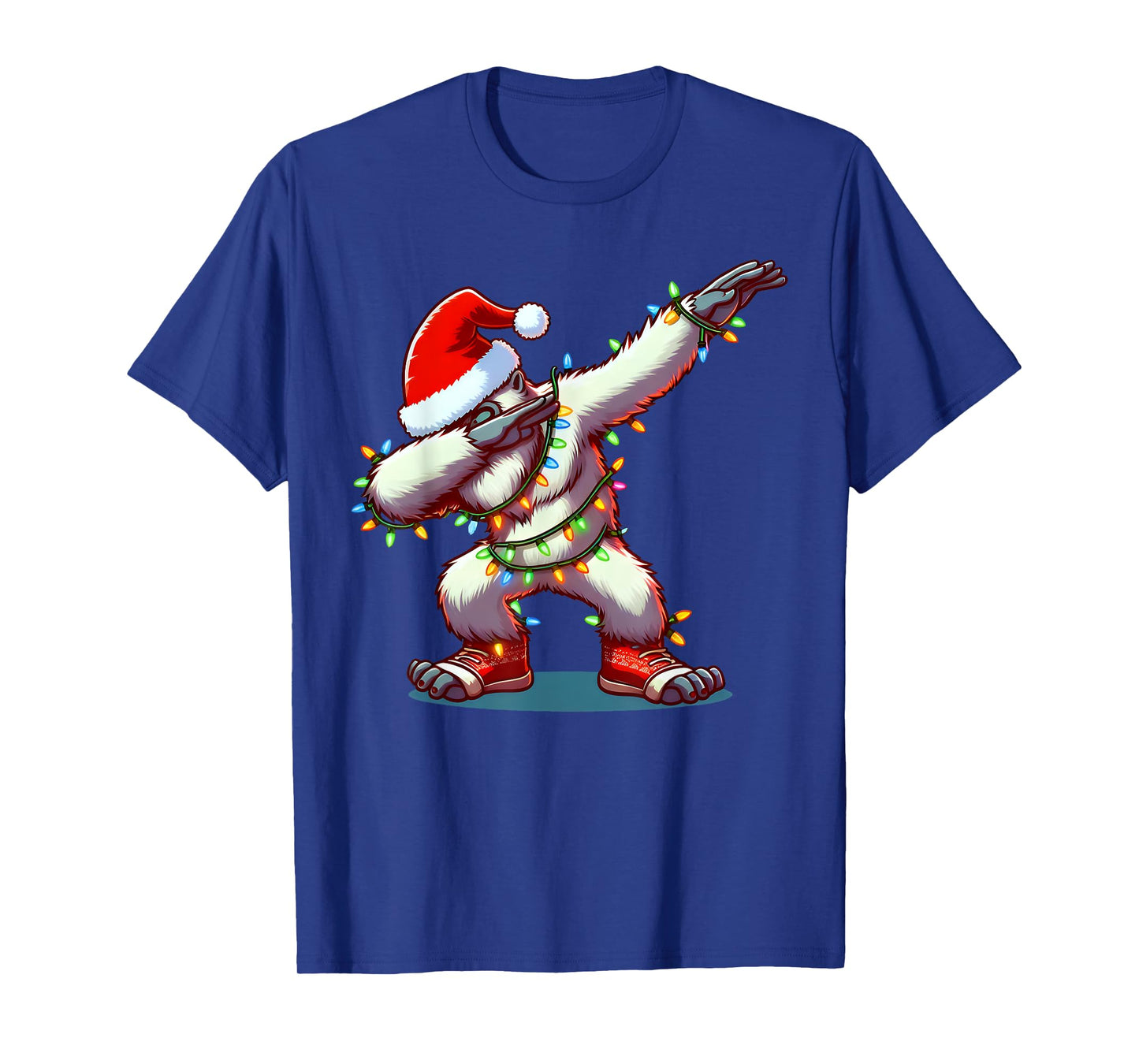 Christmas Santa Hat Dabbing Yeti Xmas Lights Dab Bigfoot T-Shirt