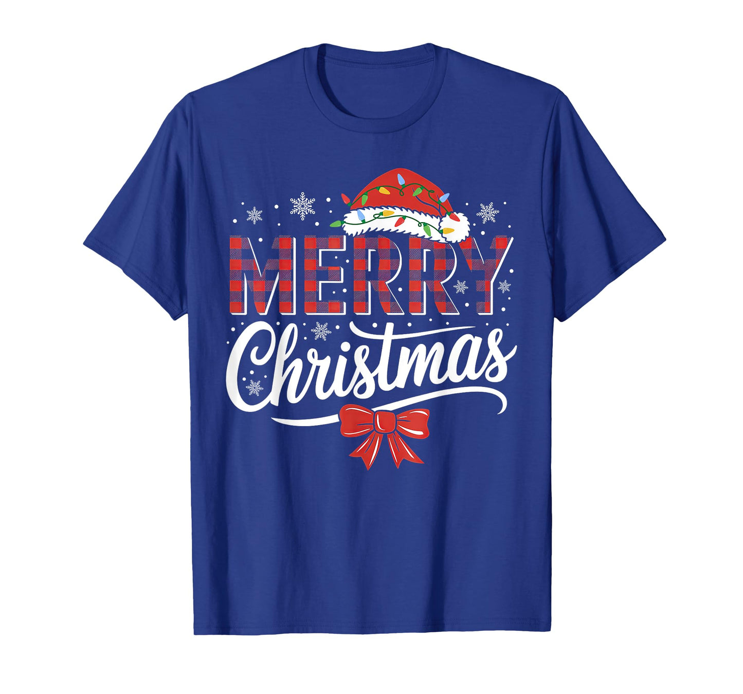 Merry Christmas Lights Red Santa Hat Xmas Family Men Women T-Shirt