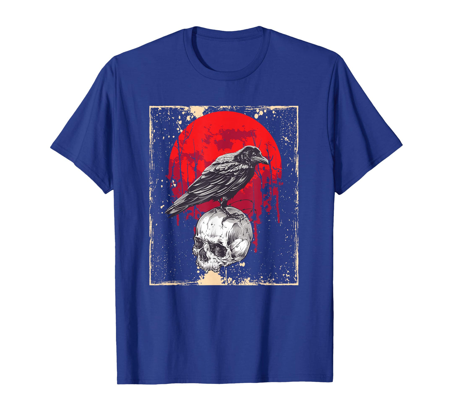 Gothic Raven Skull Red Moon Black Crow T-Shirt