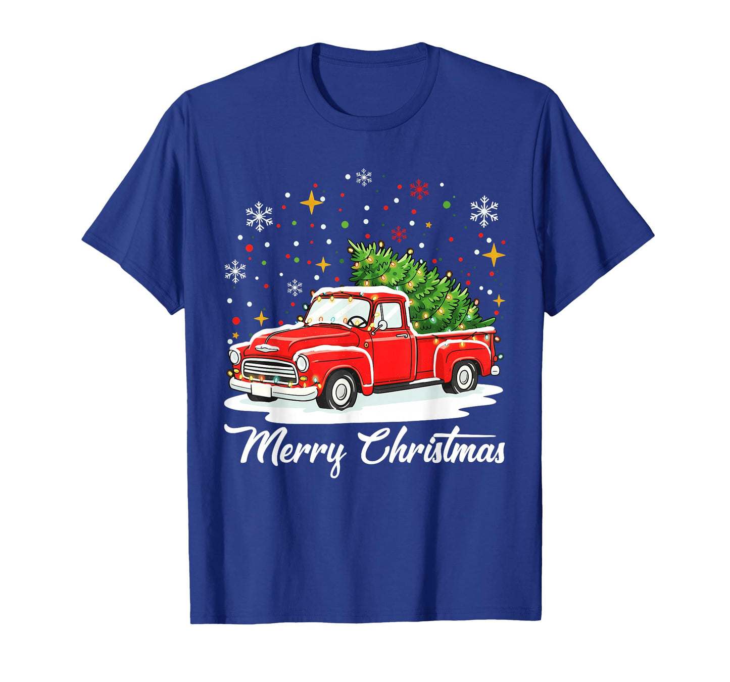 Vintage Merry Christmas Red Truck Xmas Tree Family T-Shirt