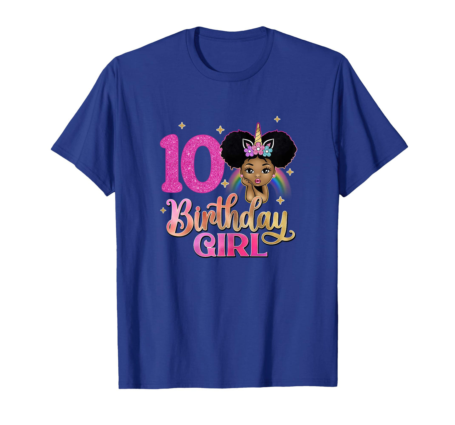 10th Birthday Girl Afro Melanin Unicorn Princess 10 Yrs Old T-Shirt
