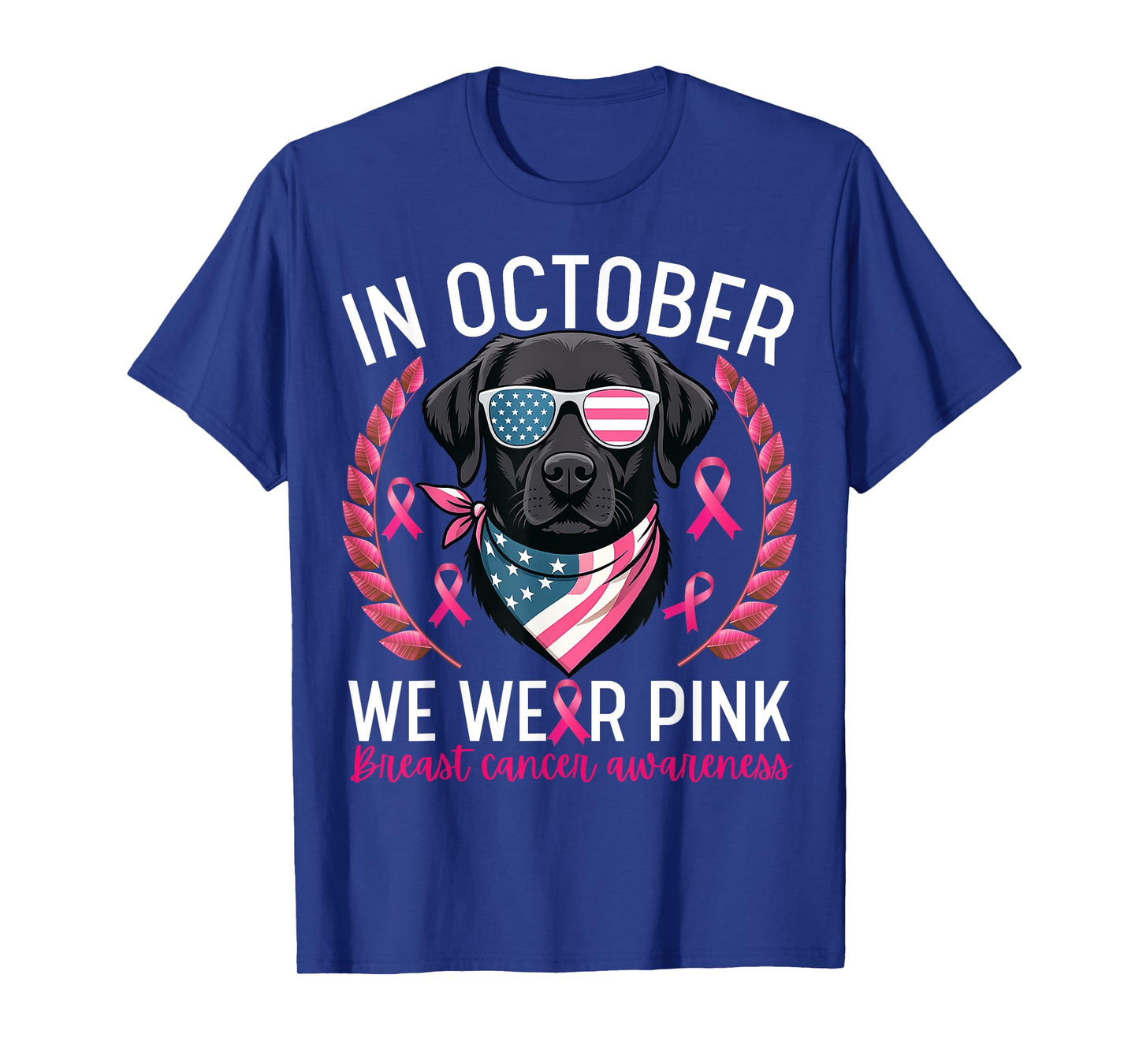 Labrador USA Flag Patriotic Dog Breast Cancer Awareness T-Shirt