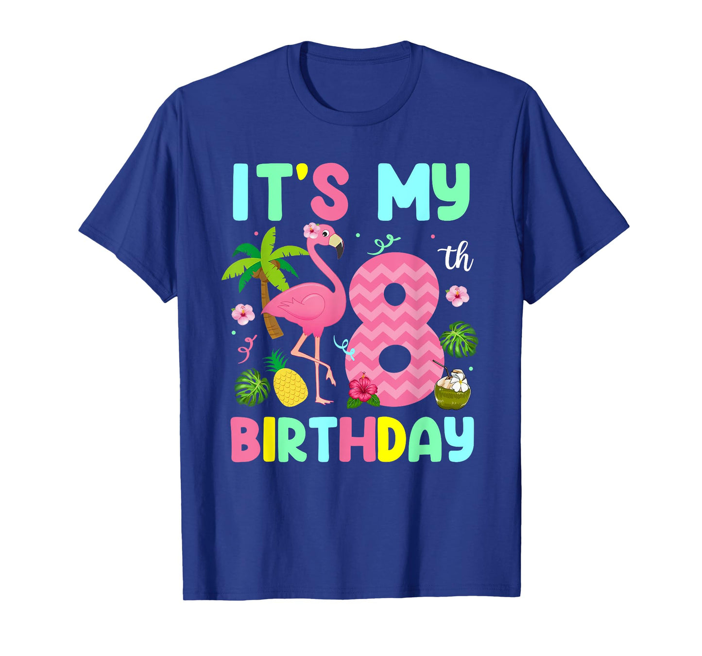 It's My 8th Birthday Flamingo Shirt Hawaii 8 Yrs Old Girl T-Shirt