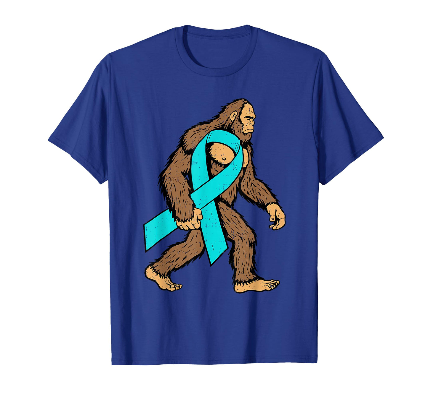 Ovarian Cancer Awareness Bigfoot Ribbon Teal Support Men Boy T-Shirt