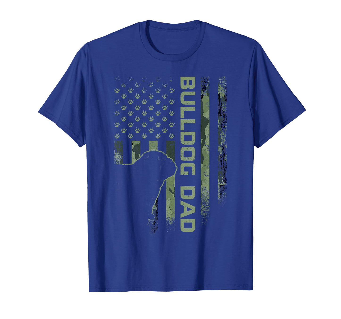Vintage USA Camo Flag Proud English Bulldog Dad Silhouette T-Shirt for Men Women