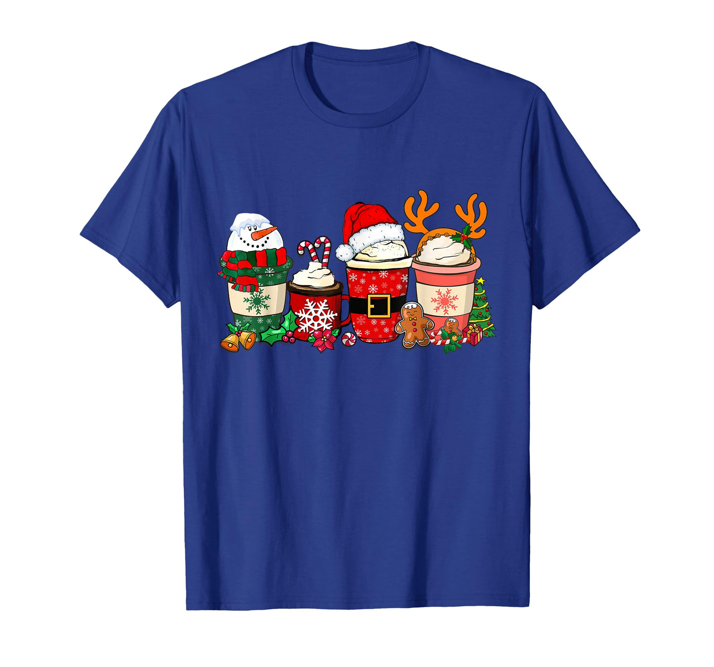 Cute Christmas Coffee Shirt Snowman Deer Santa Coffee Xmas T-Shirt