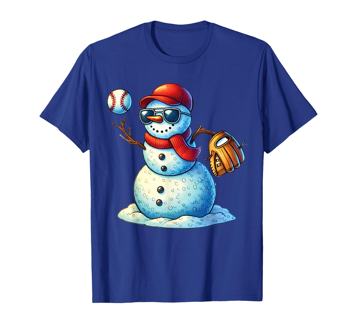 Snowman Playing Baseball as Pitcher Boys Teens Christmas T-Shirt