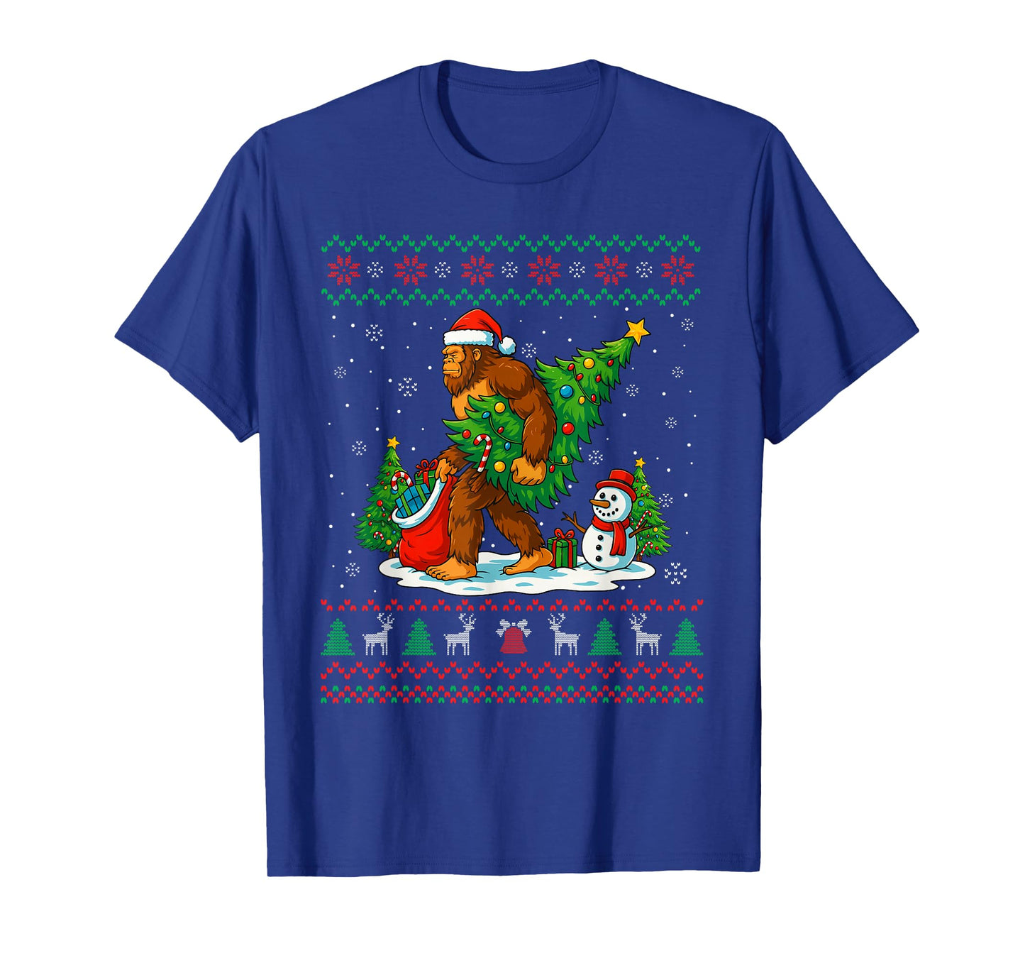 Bigfoot Santa Ugly Christmas Tree Funny Xmas Lights Men Kids T-Shirt