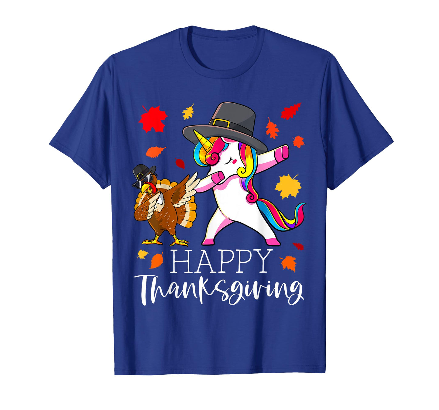 Thanksgiving Unicorn Girls Cute Dabbing Turkey Pilgrim Girl T-Shirt