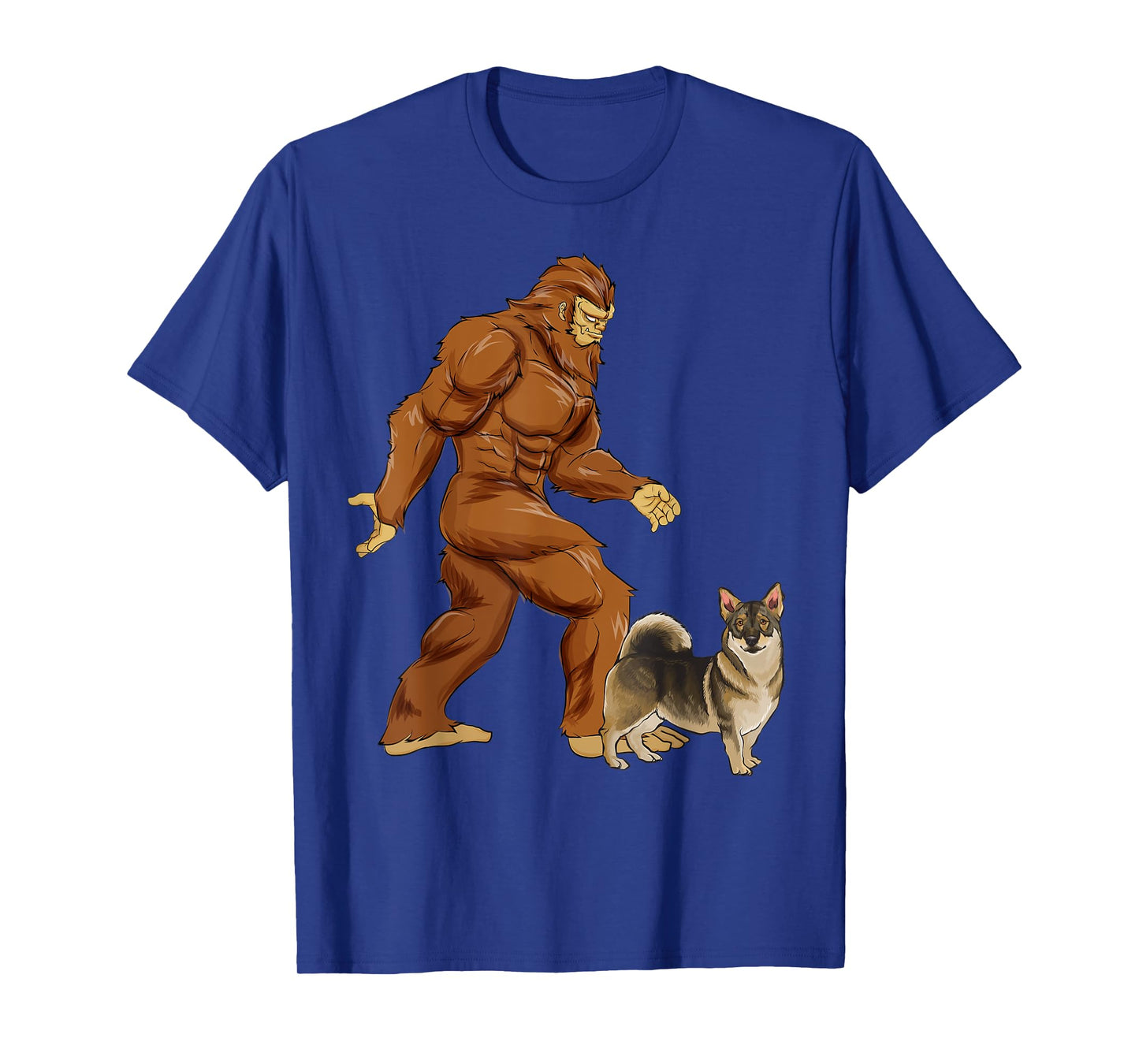 Funny Bigfoot Walking Swedish Vallhund Sasquatch Dog Men Women Kids T-Shirt