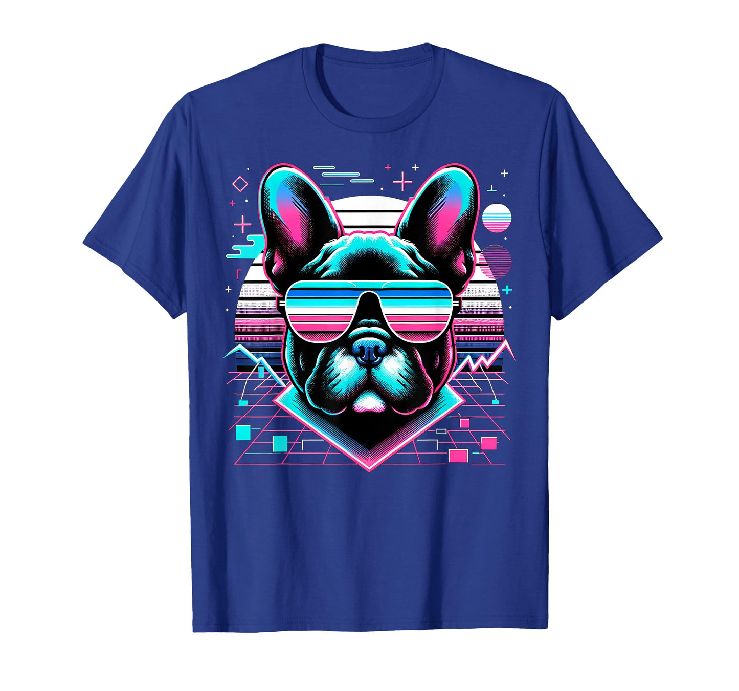 Cool Frenchie 80s Retrowave 90s Vaporwave French Bulldog Men Women Kids T-Shirt
