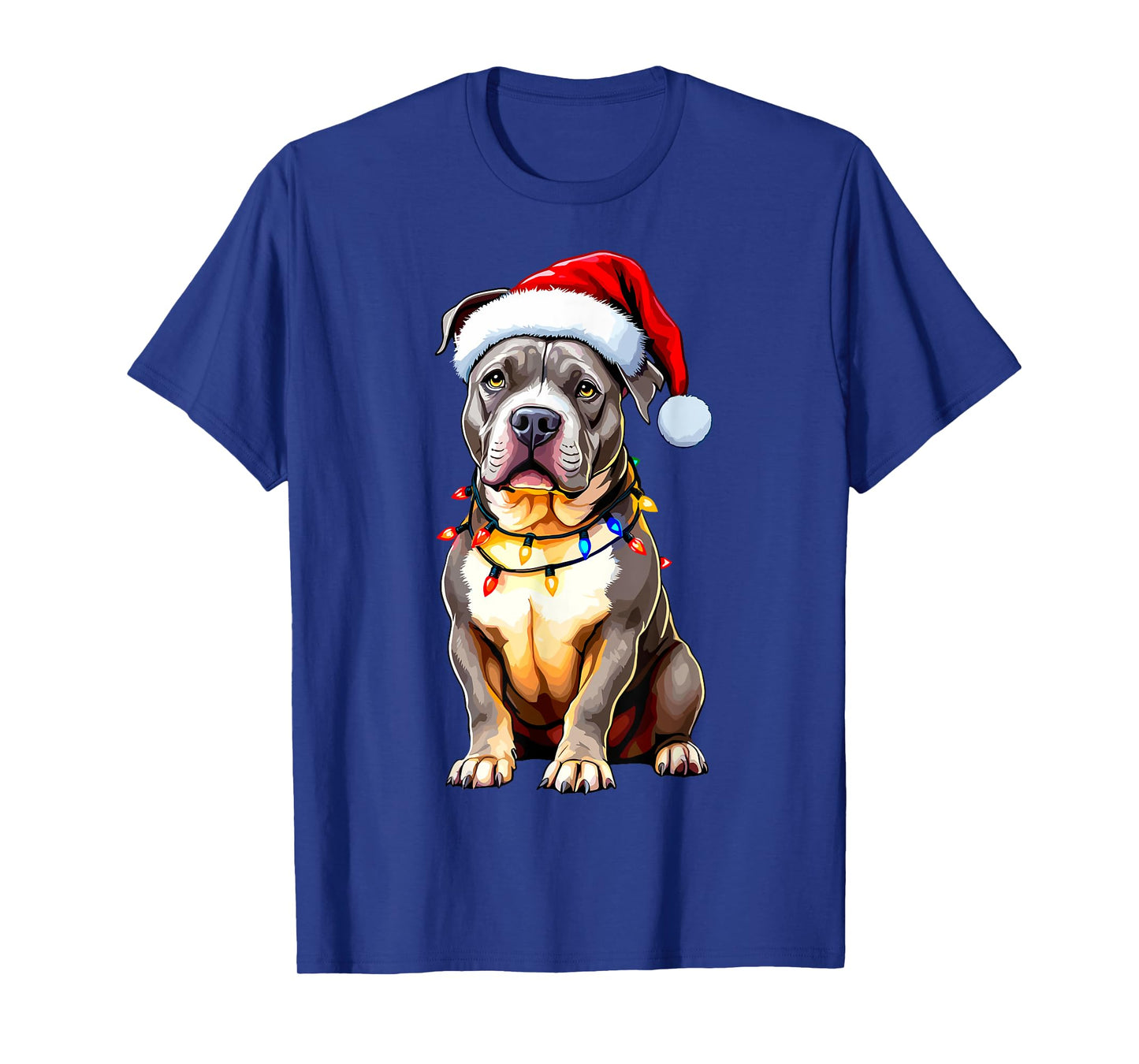 Funny Pitbull Pittie Santa Dog Lover Xmas Christmas Lights T-Shirt for Men Women Kids