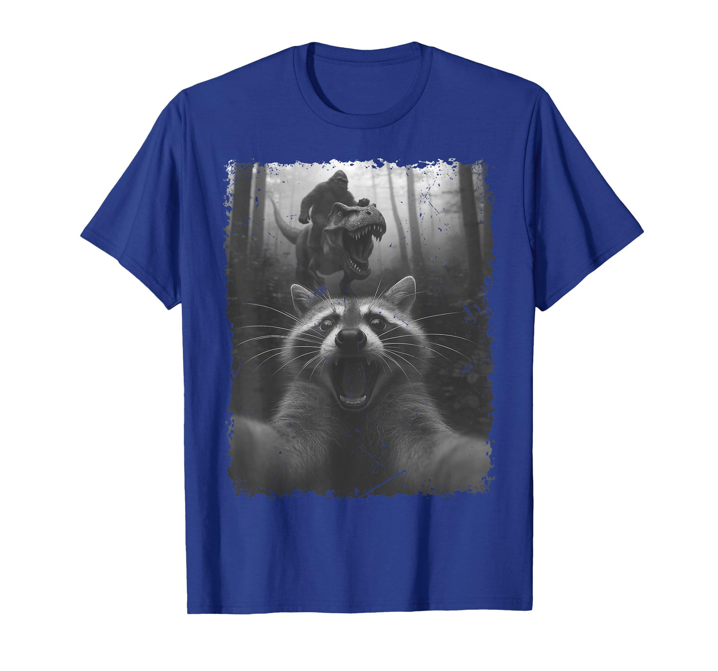 Funny Raccoon Selfie with T-Rex Dinosaur and Bigfoot T-Shirt